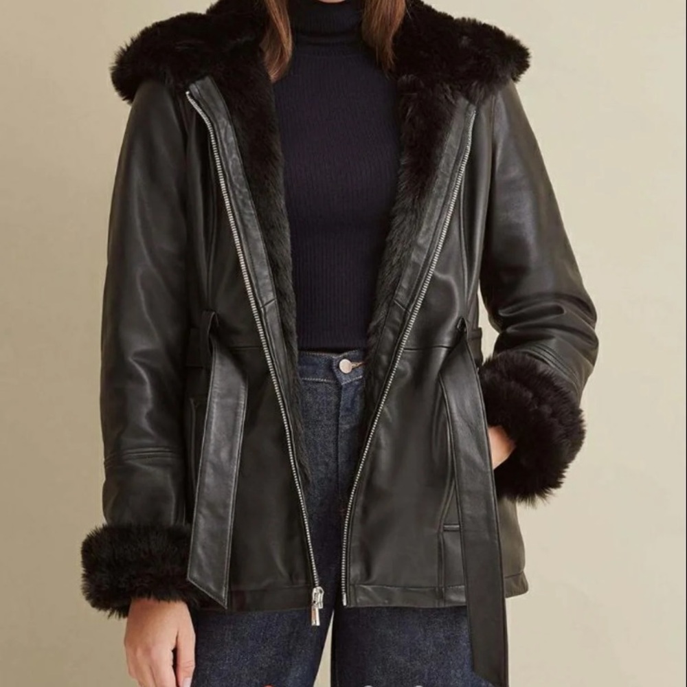 Wilson’s Leather Genevieve Belted Fur Line Jacket